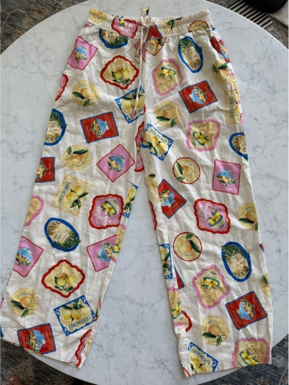 Joie Linen Blend Limoncello Print Wide Leg Pants Women’s S Pull On Resort Italy